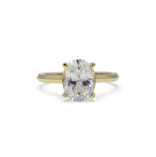 14ky Knife-Edge Oval-Cut Diamond Cathedral Ring