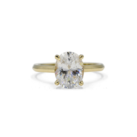 14ky Knife-Edge Oval-Cut Diamond Cathedral Ring