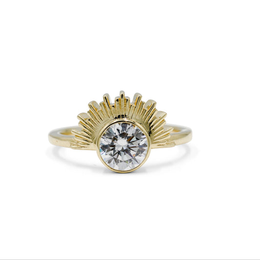 14ky Round-Brilliant Golden Sunray Diamond Ring