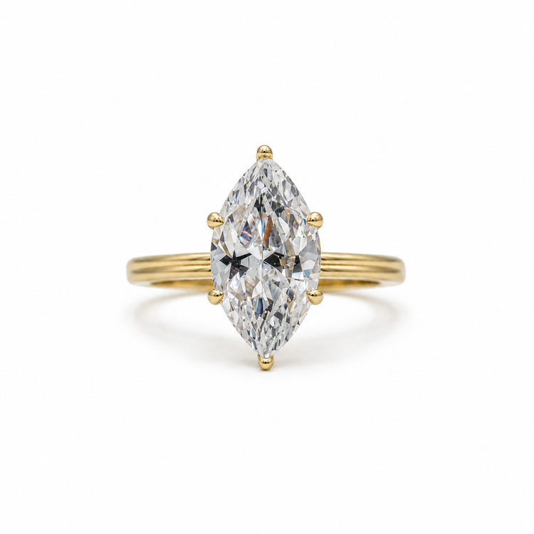 14ky Grooved Band Marquise Shaped Solitaire Ring