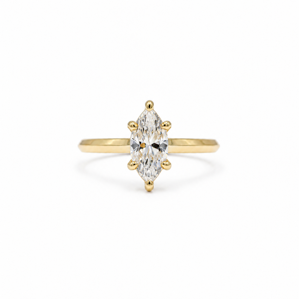14ky Knife-Edge Marquise-Cut Diamond Cathedral Ring