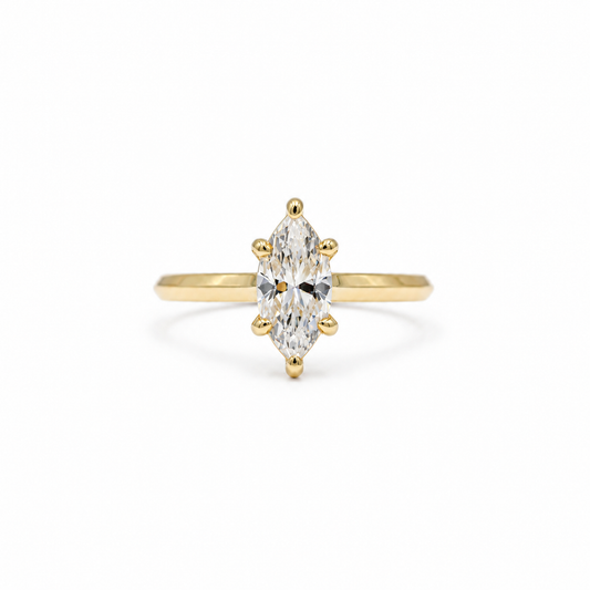 14ky Knife-Edge Marquise-Cut Diamond Cathedral Ring