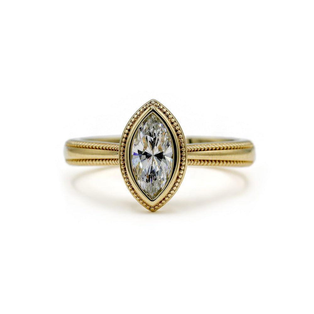 14ky Marquise Bezel Cathedral with Double Milgrain Shank Ring