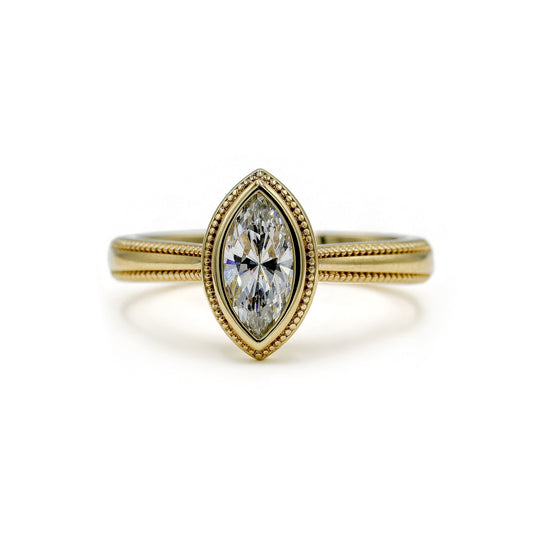 14ky Marquise Bezel Cathedral with Double Milgrain Shank Ring