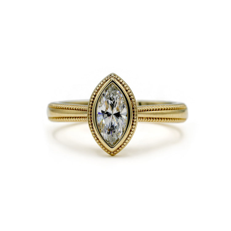 14ky Marquise Bezel Cathedral with Double Milgrain Shank Ring