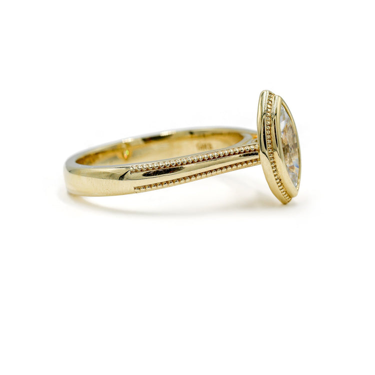 14ky Marquise Bezel Cathedral with Double Milgrain Shank Ring