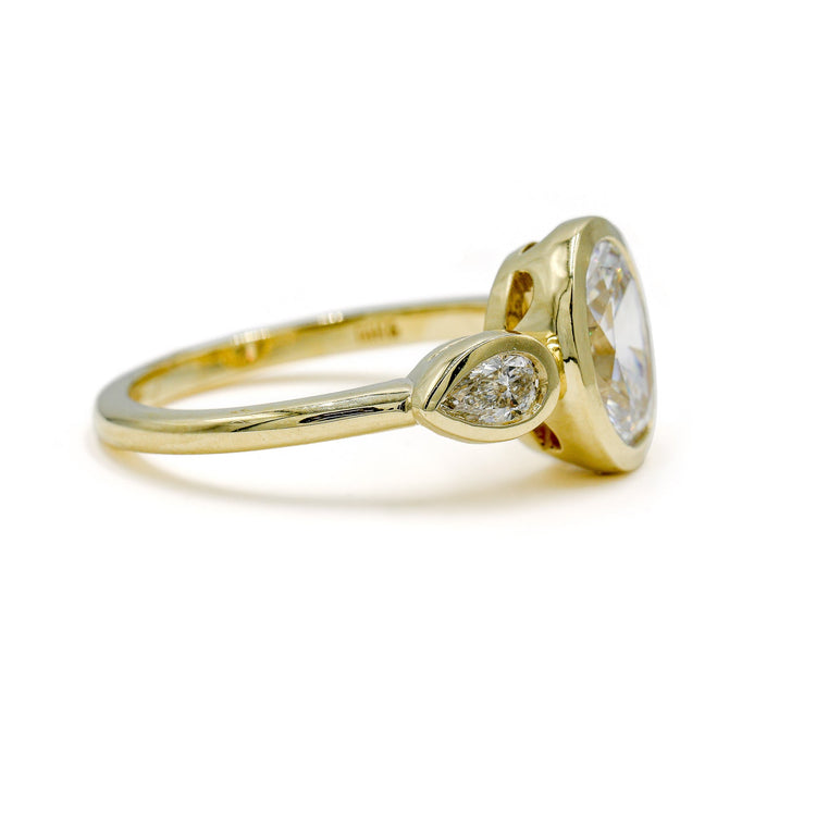 14ky Three Stone Bezel Oval & .41ctw Pear-Shaped Lab Diamond Ring