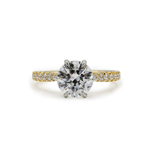14ky .32ctw 6-Prong French-Set Cathedral Diamond Ring