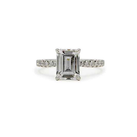 Platinum .40ctw Emerald-Cut French Set Cathedral w/ Hidden Halo Diamond Ring