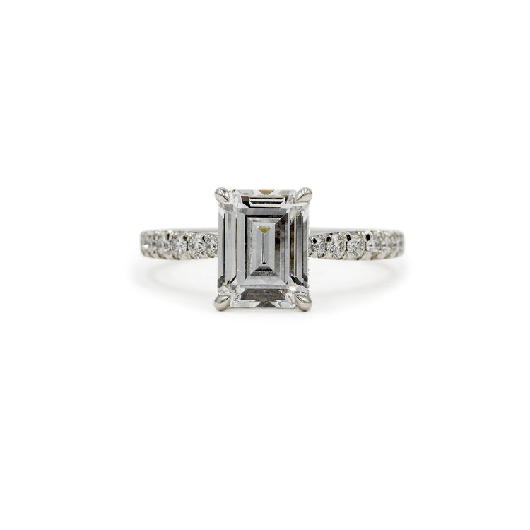 Platinum .40ctw Emerald-Cut French Set Cathedral w/ Hidden Halo Diamond Ring