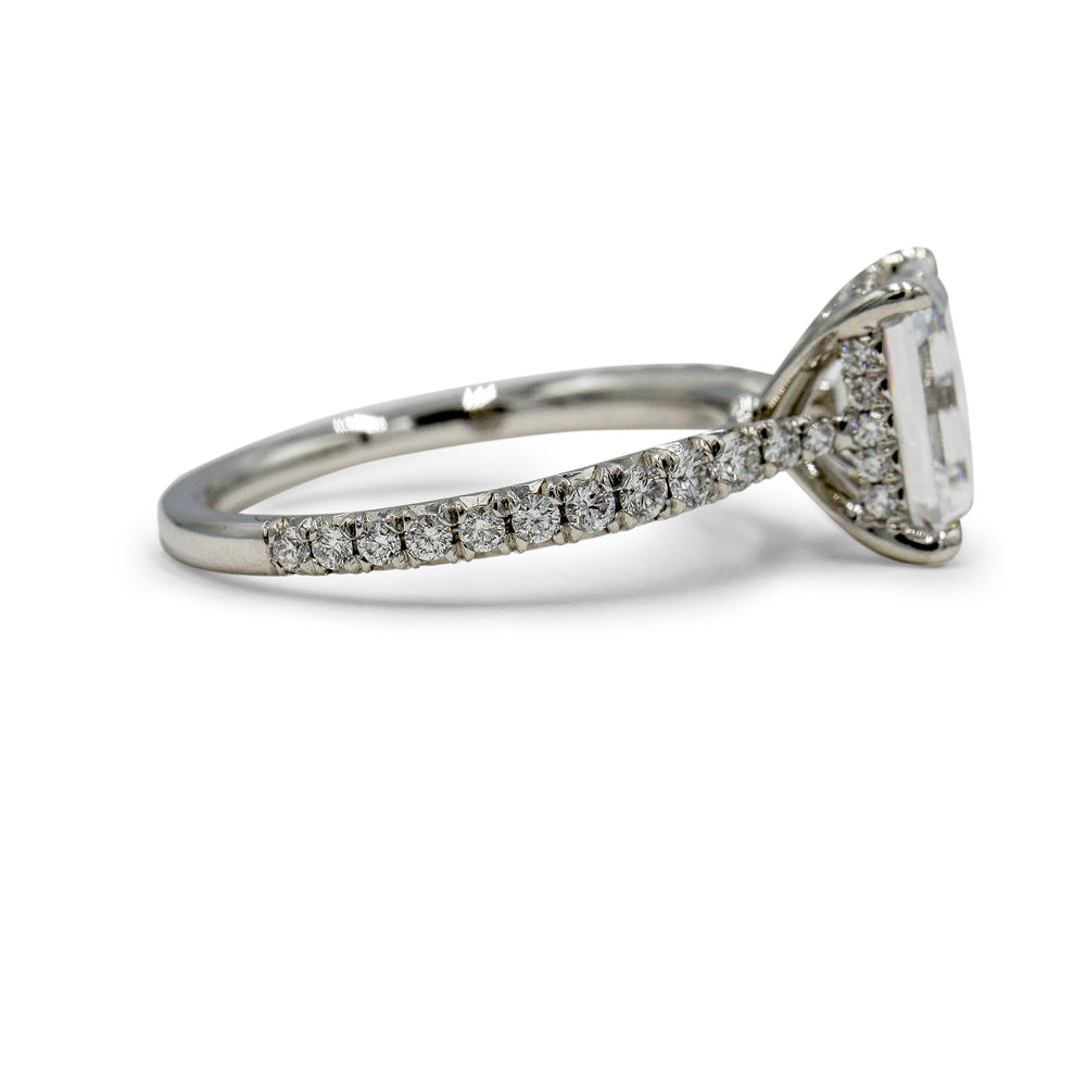 Platinum .40ctw Emerald-Cut French Set Cathedral w/ Hidden Halo Diamond Ring