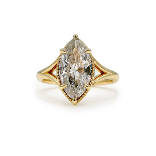 14ky 2.88ct Natural Marquise Georgian Miligrain Split Shank Diamond Ring