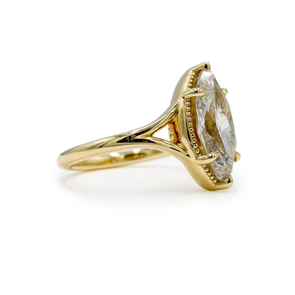 14ky 2.88ct Natural Marquise Georgian Miligrain Split Shank Diamond Ring
