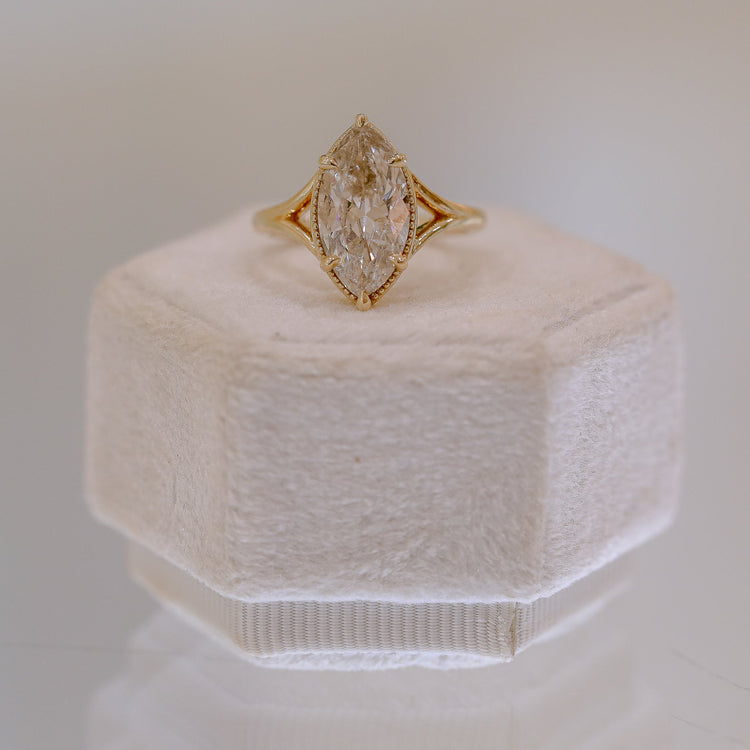 14ky 2.88ct Natural Marquise Georgian Miligrain Split Shank Diamond Ring
