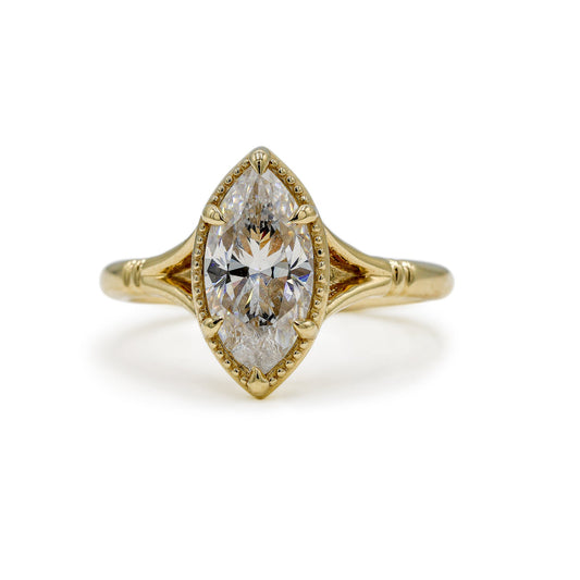 14ky Marquise-Shaped Georgian Collet Button Back Split Shank Diamond Ring