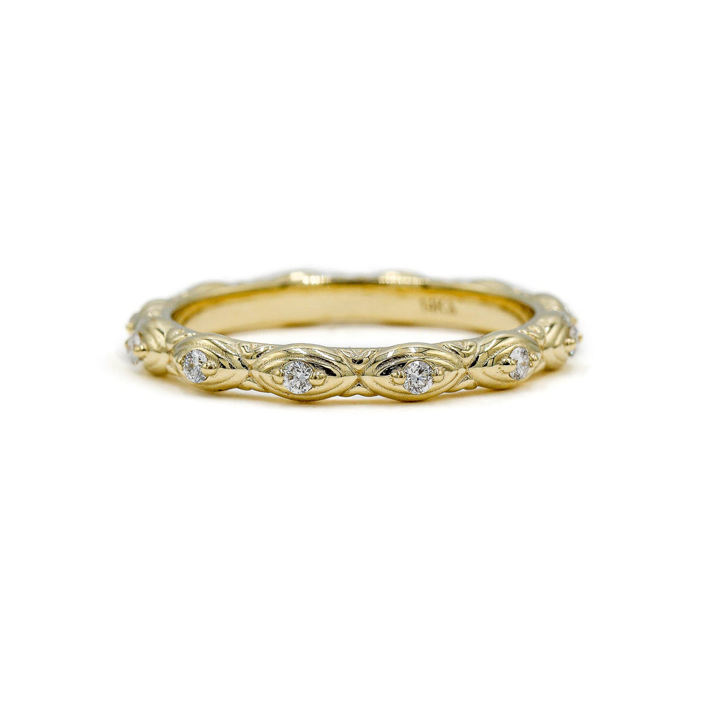14ky .12ctw Gathered Marquise Etruscan Diamond Band