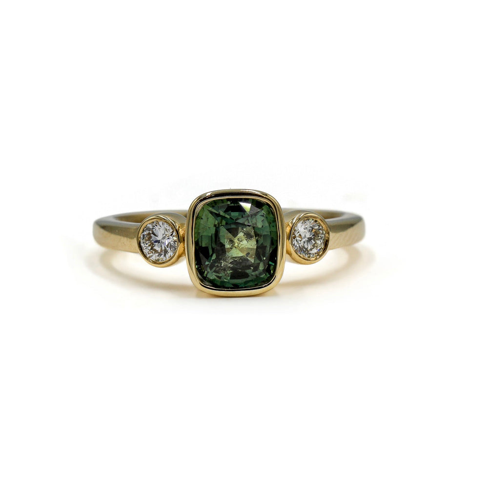 14ky 1.65ct Natural Teal Sapphire & Lab Diamond Ring