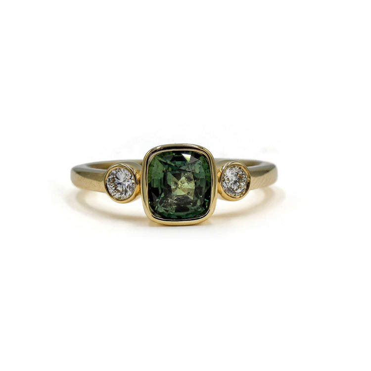 14ky 1.65ct Natural Teal Sapphire & Lab Diamond Ring