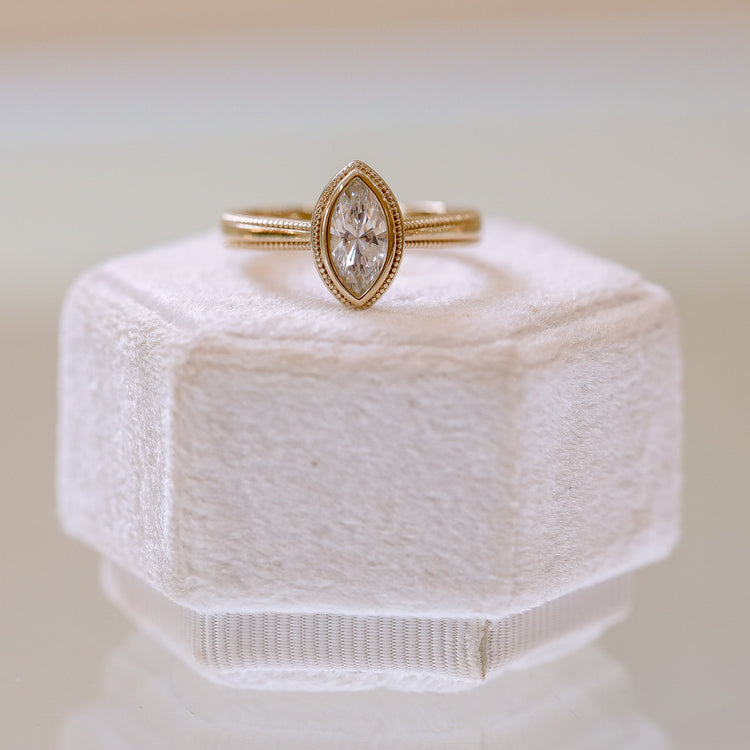 14ky Marquise Bezel Cathedral with Double Milgrain Shank Ring