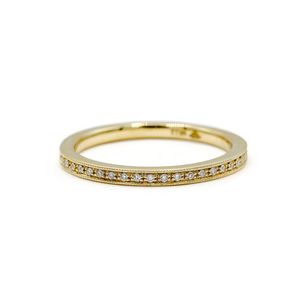 14ky .06ctw Bead Set Milgrain Vintage Inspired Lab Diamonds Band