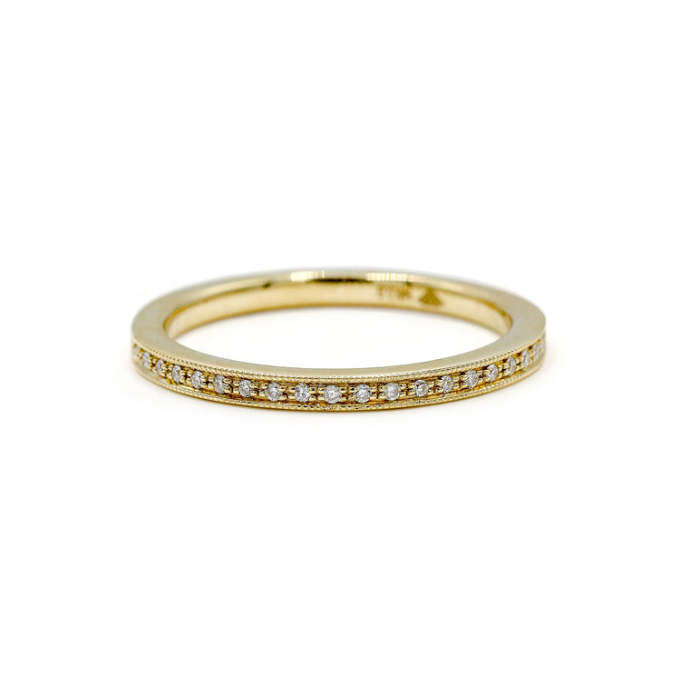 14ky .06ctw Bead Set Milgrain Vintage Inspired Lab Diamonds Band