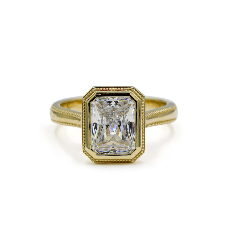 14ky Radiant Bezel Cathedral with Double Milgrain Shank