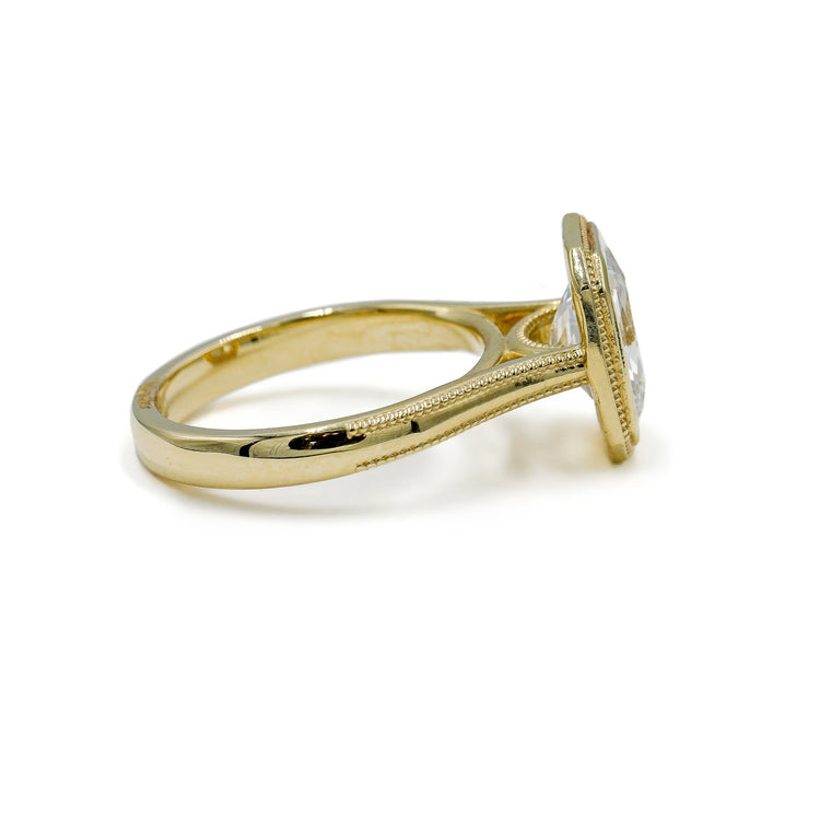 14ky Radiant Bezel Cathedral with Double Milgrain Shank