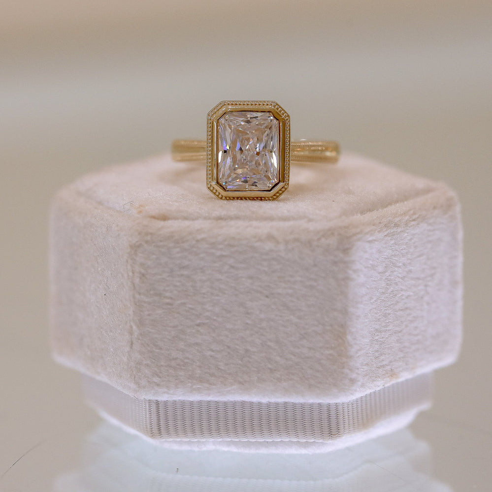 14ky Radiant Bezel Cathedral with Double Milgrain Shank