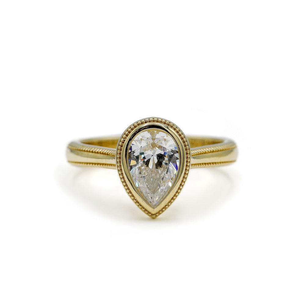 14ky Pear Milgrain Bezel Diamond Ring