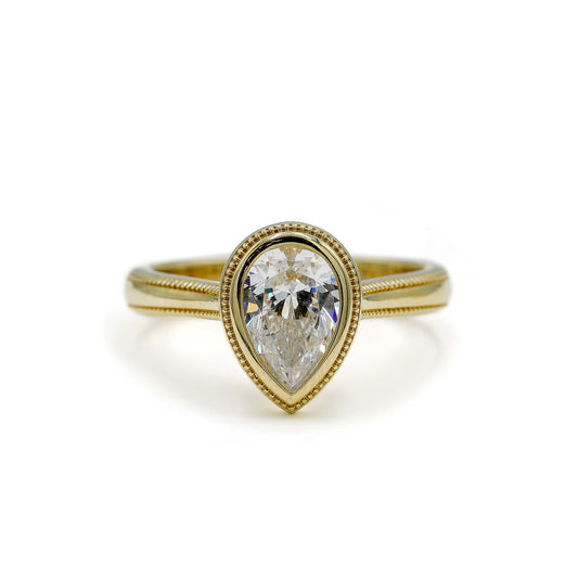 14ky Pear Milgrain Bezel Diamond Ring