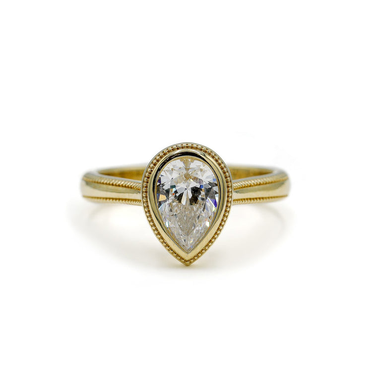 14ky Pear Milgrain Bezel Diamond Ring