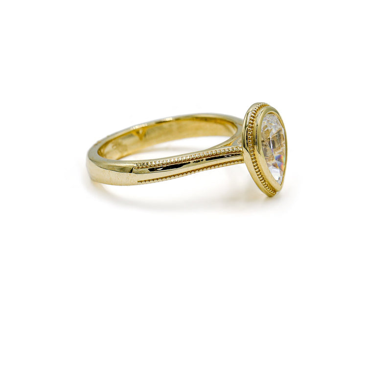 14ky Pear Milgrain Bezel Diamond Ring