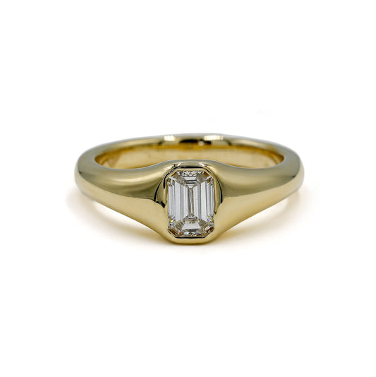 14ky .60ct Emerald-Cut Flush Set North-South Signet Ring
