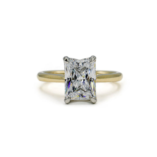 14ky & Platinum Radiant Tulip Scallop Basket Cathedral Ring