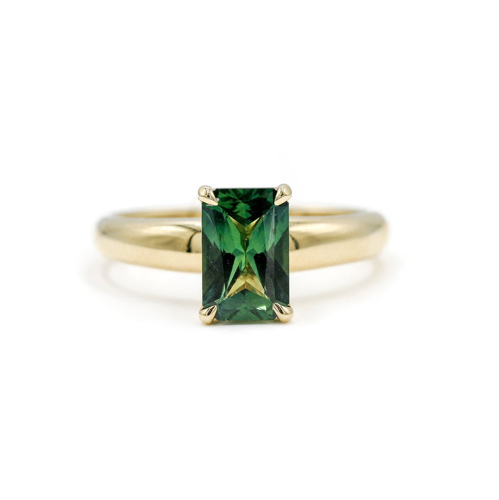 14ky 1.53ct RC Teal Sapphire 3.5mm Tapered Solitaire Ring