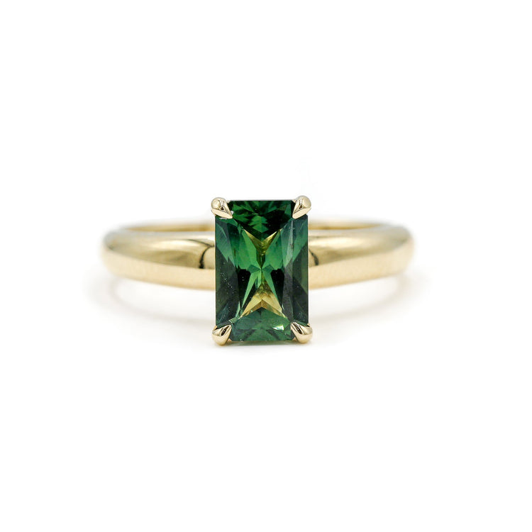 14ky 1.53ct RC Teal Sapphire 3.5mm Tapered Solitaire Ring