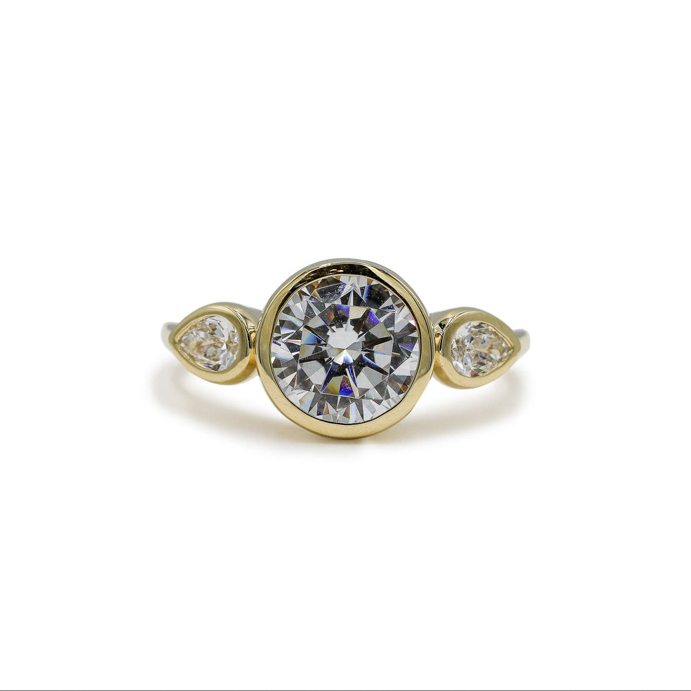 14ky Three Stone Bezel Round & .41ctw Pear-Shaped Lab Diamond Ring