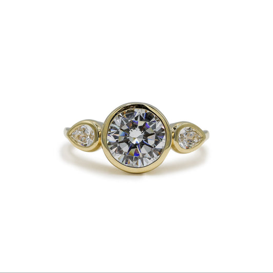 14ky Three Stone Bezel Round & .41ctw Pear-Shaped Lab Diamond Ring