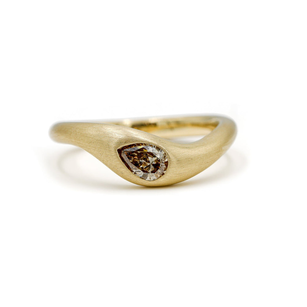 14ky .33ct Pear Champagne Diamond Wave Ring