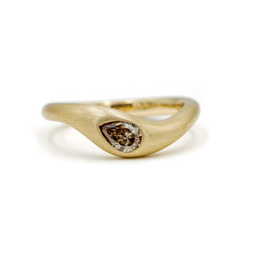 14ky .33ct Pear Champagne Diamond Wave Ring