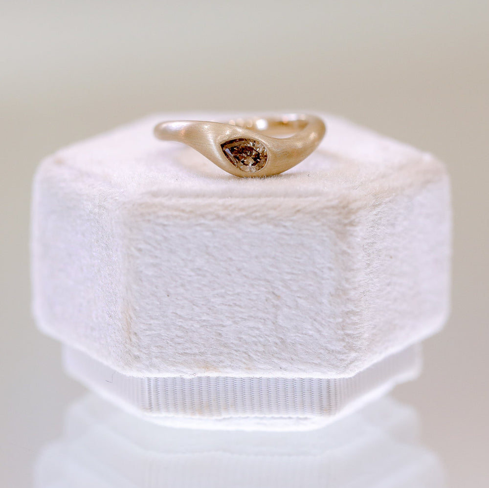 14ky .33ct Pear Champagne Diamond Wave Ring