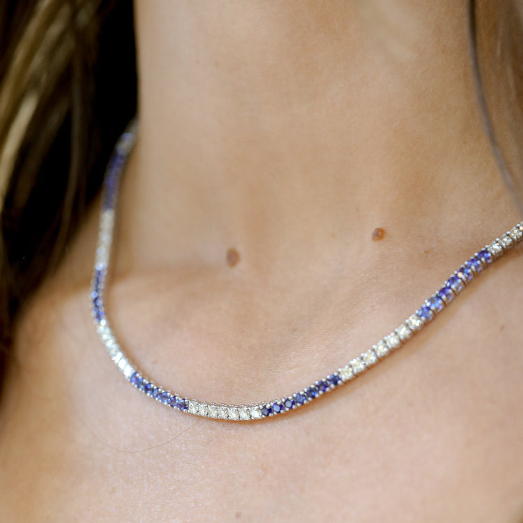 14kw Natural 5.86ctw Sapphire & 4.77ctw Diamond Tennis Necklace