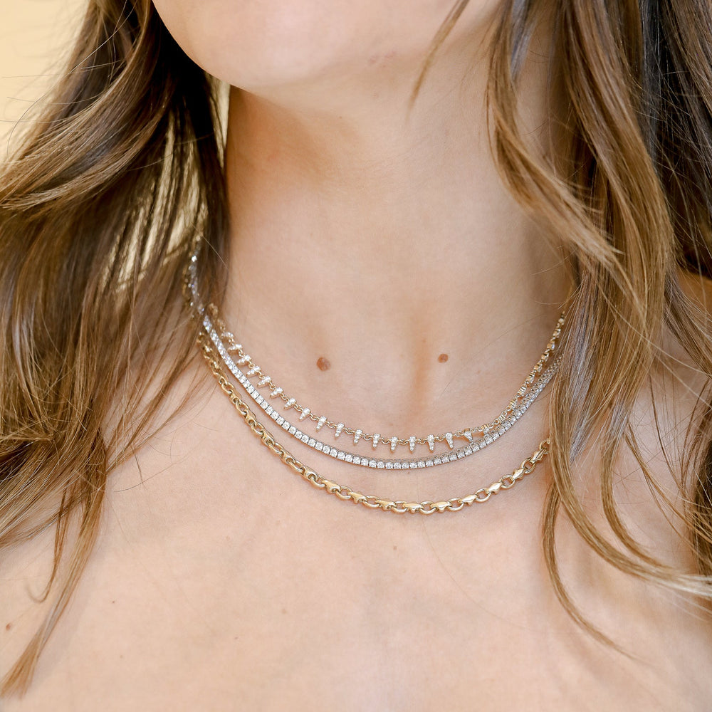 14ky/w 3.96ctw Tennis Diamond & Oval Paperclip Necklace
