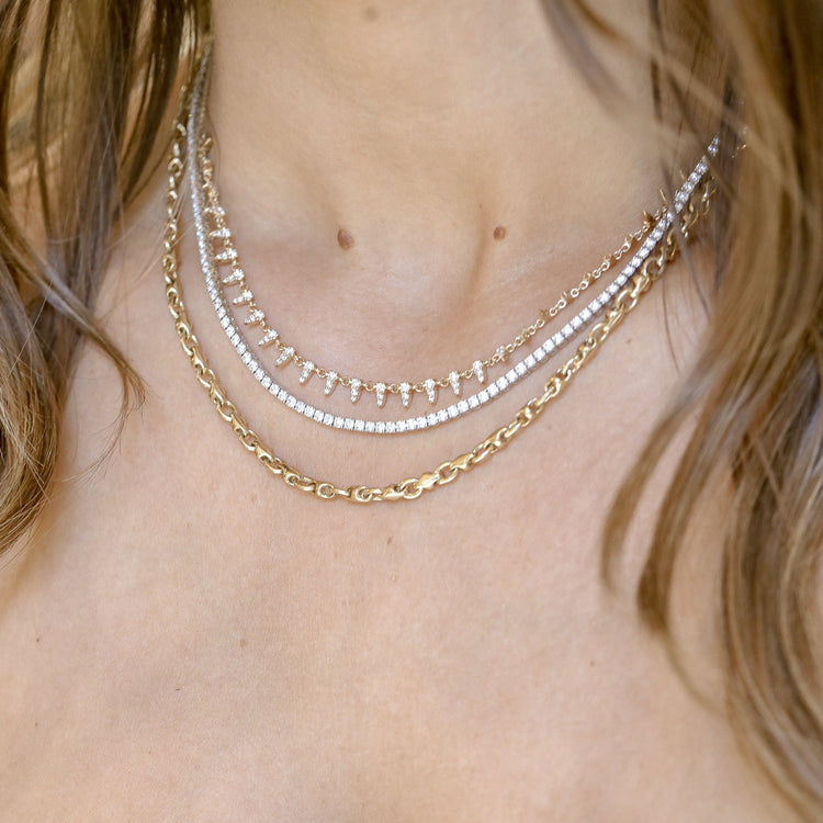 14ky 1.10ctw Lab Graduated Spike Diamond Necklace