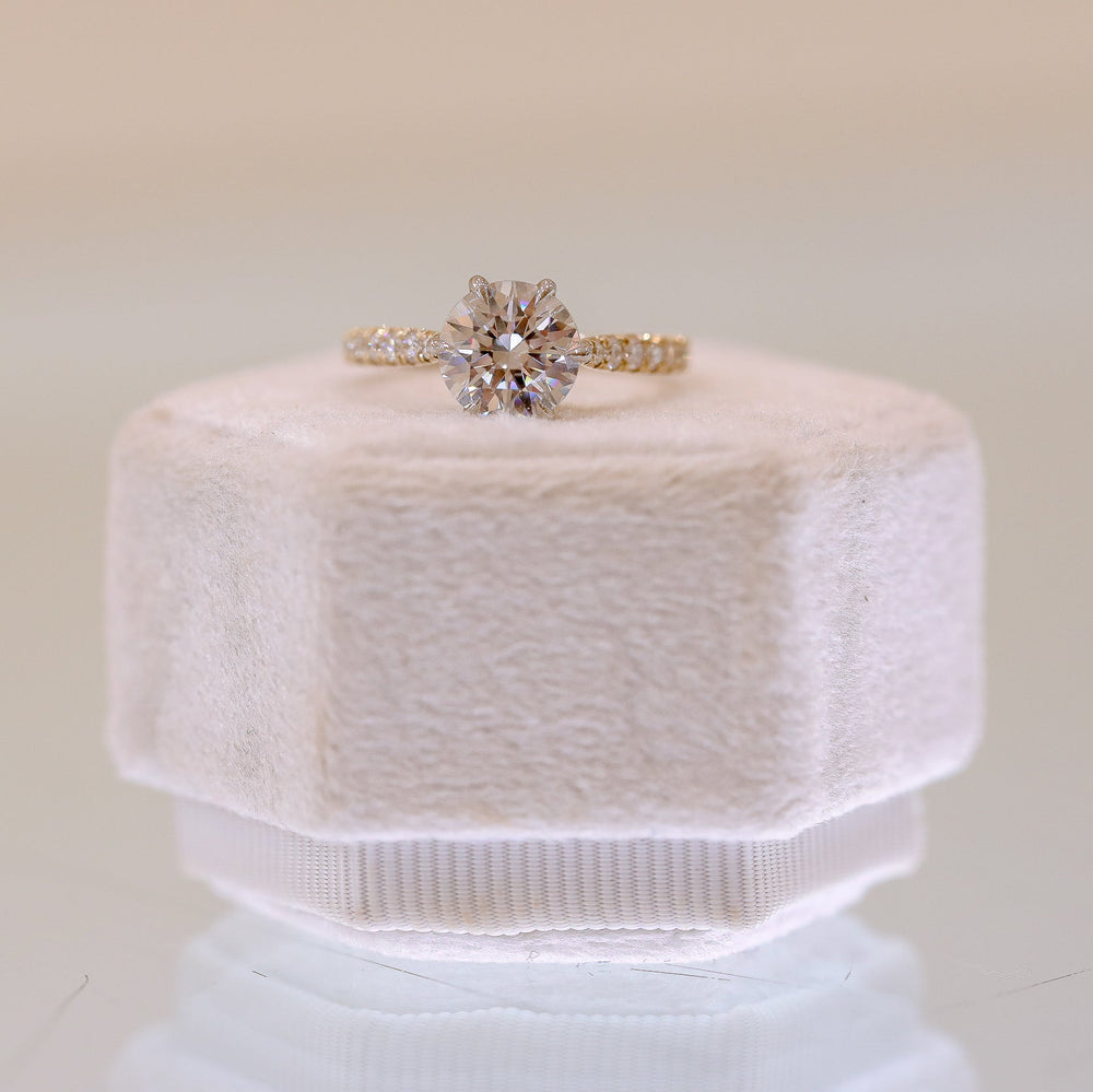 14ky .32ctw 6-Prong French-Set Cathedral Diamond Ring