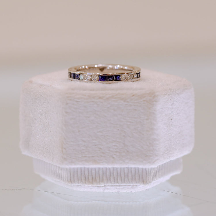 14kw Alternating Natural .52ctw Sapphire and .20ctw Diamond Channel Band