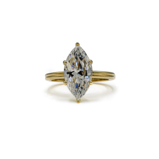 14ky Grooved Band Marquise Shaped Solitaire Ring