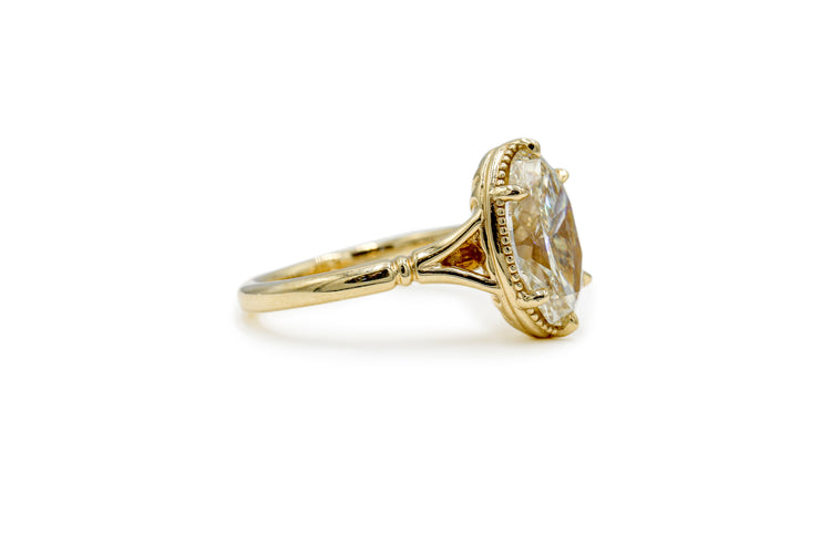 14ky 3.24ct Oval Georgian Collet Button Back Split Shank GIA Diamond Ring