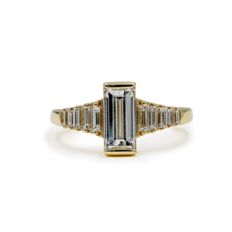 14ky 1.10ct Baguette .40ctw Tapered Lab Diamond Ring