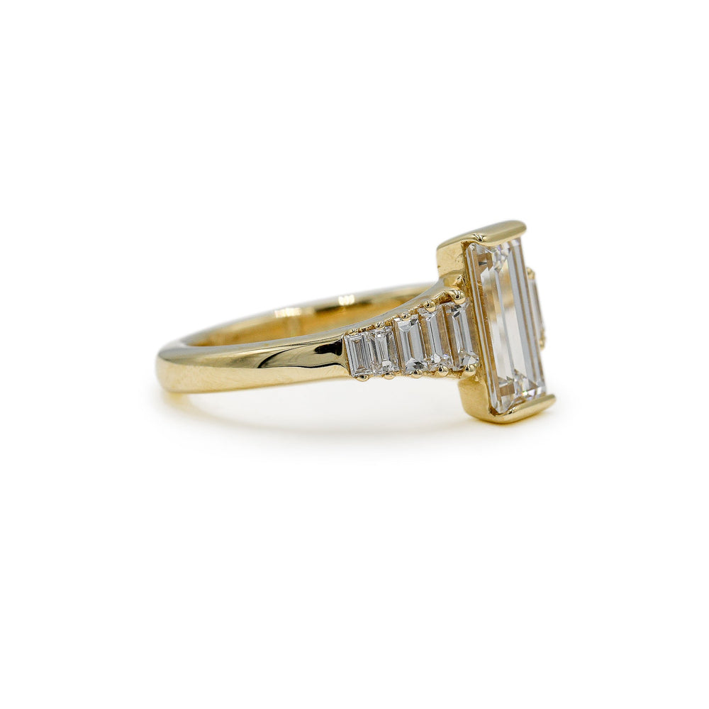 14ky 1.10ct Baguette .40ctw Tapered Lab Diamond Ring